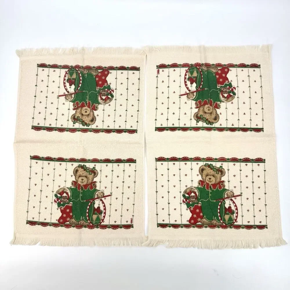 Set of Two Cannon 90s Bears In Toyland Fringed Christmas Hand Towels 24